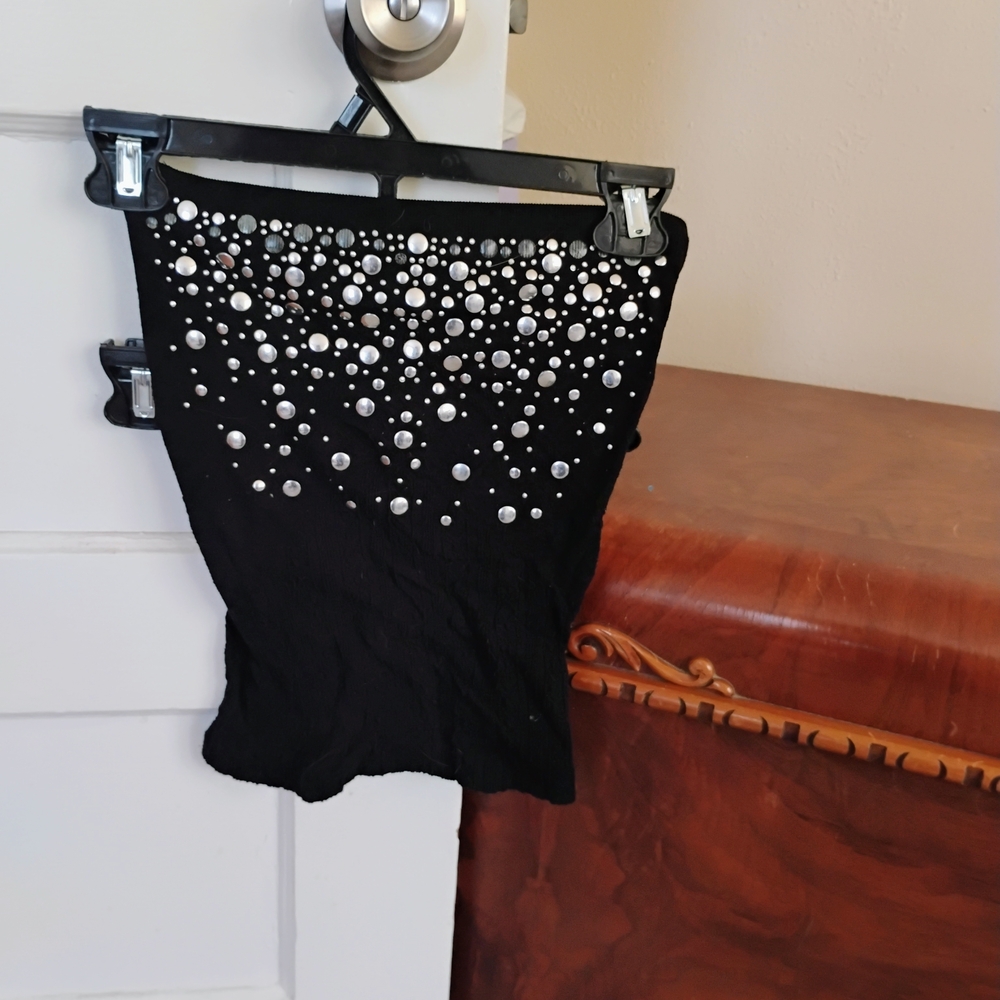 Black Sleeveless Top with Silver Embellishments